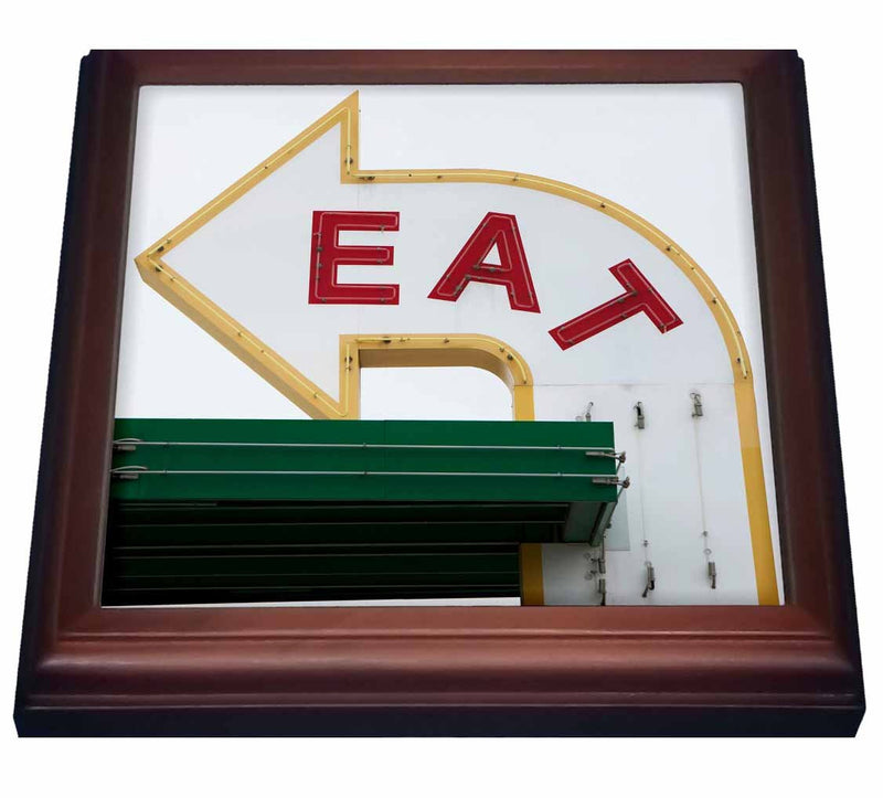 3dRose USA, Wisconsin, Madison, Eat Sign at Diner US50 PSO0001 Paul Souders Trivet with Ceramic Tile, 8 by 8", Brown