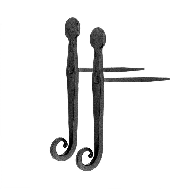 Renovators Supply Manufacturing Shutter Dogs 7 In. Rat Tail Shaped Black Wrought Iron Shutter Dogs With Mounting Hardware