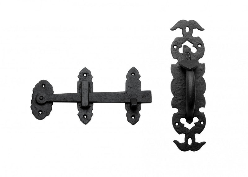 Renovators Supply Manufacturing Gate Latch Lock 6 in. Black Wrought Thumb Latch for Cabinet Doors and Gateswith Mounting Hardware