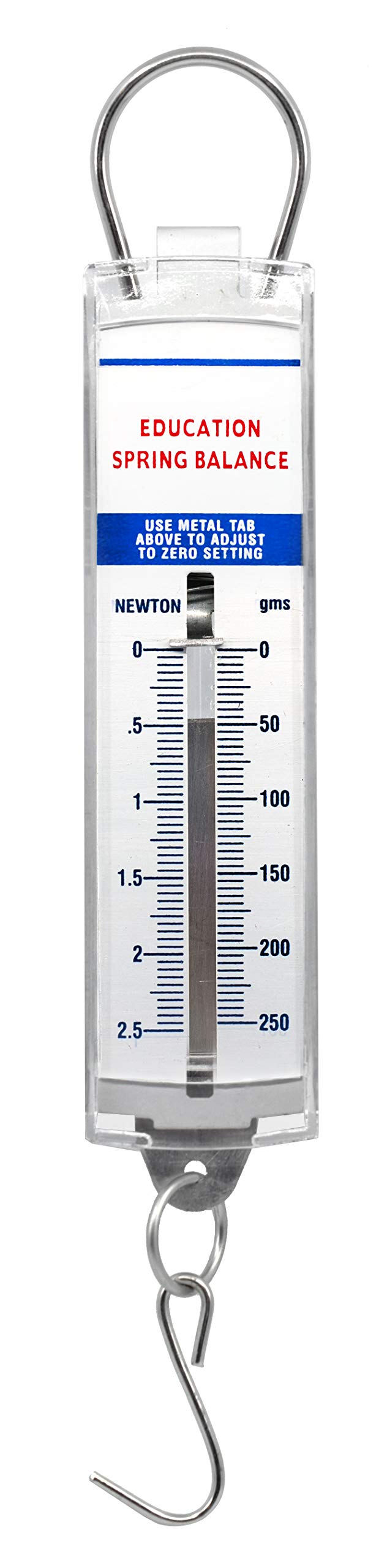 EISCO Premium Spring Balance, 0-500g / 0-5N - High Resolution, Dual Transparent Scale, Newtons & Grams - Zero Calibration Capability - Acrylic Body - Eisco Labs PH0024 PH0024C