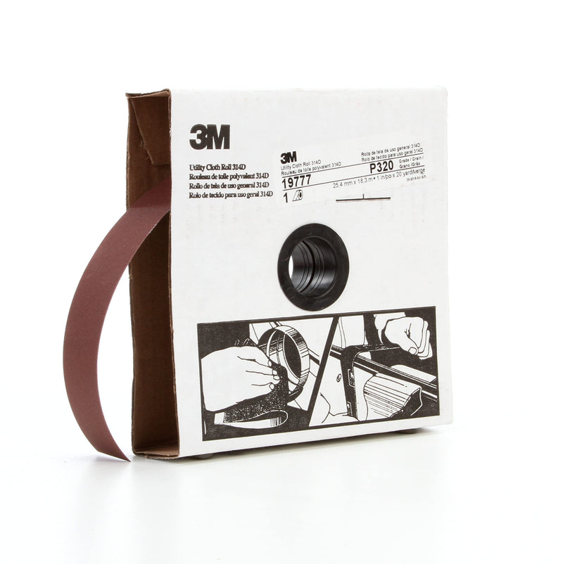 3M Utility Cloth Roll 314D, 1 in x 20 yd P320 J-weight, Maroon