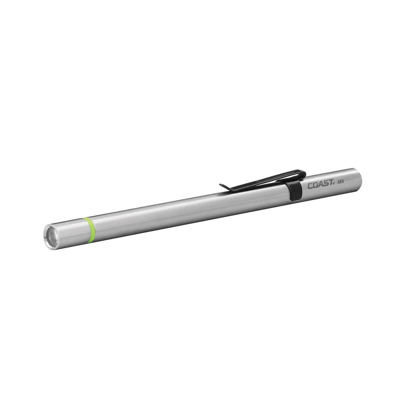 COAST® A9R 54 Lumen Rechargeable Inspection Beam LED Penlight with Flex Charge and Charging Cap, Silver Black