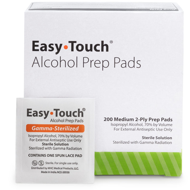 EasyTouch Gamma-Sterilized Alcohol Prep Pads, Box of 200 200 Count (Pack of 1)