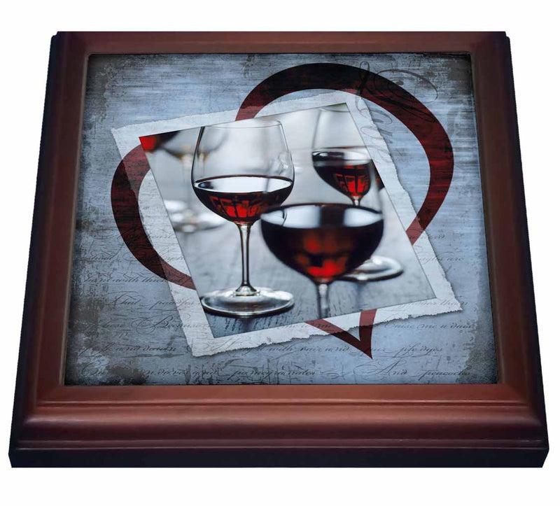 3dRose Wine Heart Trivet with Ceramic Tile, 8 by 8", Brown
