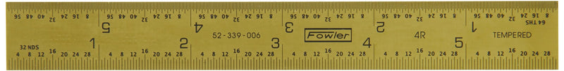 Fowler 52-339-006 Rigid Steel Rule with Titanium Coated Golden Finish, 4R Graduation Interval, 6" L x 0.75" W 1
