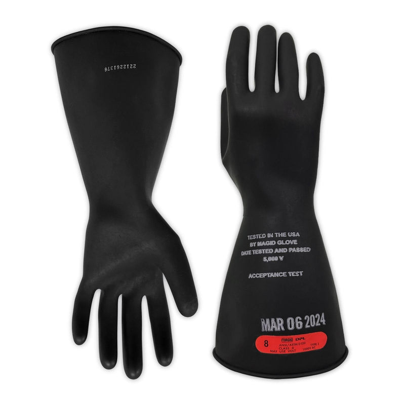 MAGID Rubber Insulating Electrical Safety Gloves, Class 0 ASTM Compliant 1 Pair Size 9 | Cuff Length - 11" Black