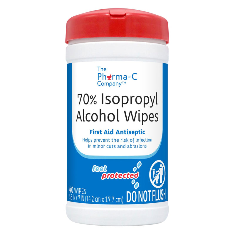 The Pharma-C Company 70% Isopropyl Alcohol Wipes [40 wipes] - IPA First Aid Antiseptic Wound Cleaner with Moisture Lock Lid. For minor cuts, scrapes, and burns. 40 Count (Pack of 1)