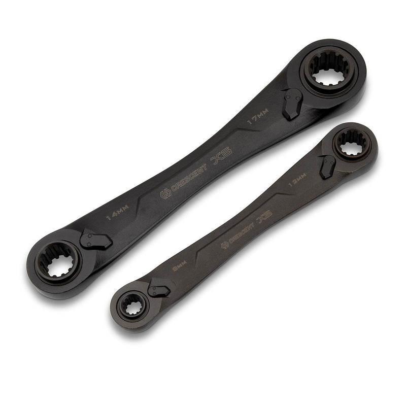 Crescent 2 Piece X6 4-in-1 Black Oxide Spline Ratcheting Metric Wrench Set - CX6DBM2