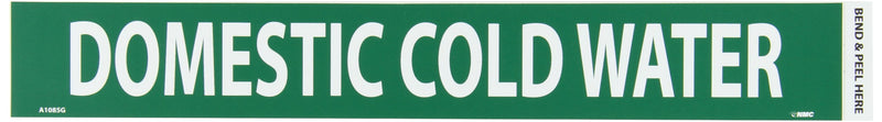 NMC A1085G Pipe Marker, Legend "Domestic Cold Water", 14" Length x 2" Height, 1-1/4" Letter Size, Pressure Sensitive Vinyl, White on Green (Pack of 25) 1.25 inches letter size