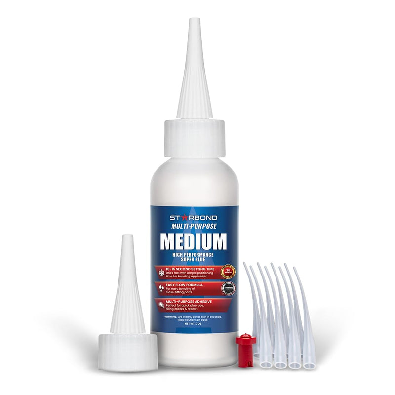 Starbond Medium CA Glue (Premium Cyanoacrylate Super Glue) for Quick Glue-ups, Woodworking, Woodturning, Hobby Models, 2 oz 2 ounce