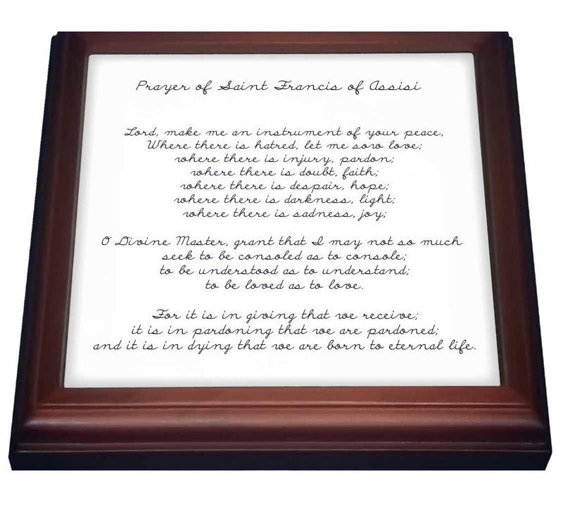 3dRose Prayer of St. Francis of Assisi Spirituality Religion Trivet with Ceramic Tile, 8 by 8", Brown