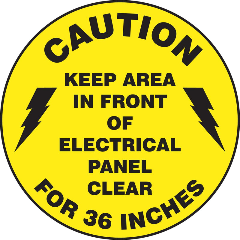 AccuformNMC Floor Sign "Caution Keep Area in Front of Electrical Panel Clear for 36 Inches", 8" Diameter Non-Slip Adhesive Vinyl Electrical Panel Sign, Yellow, Made in the USA, MFS865 8"