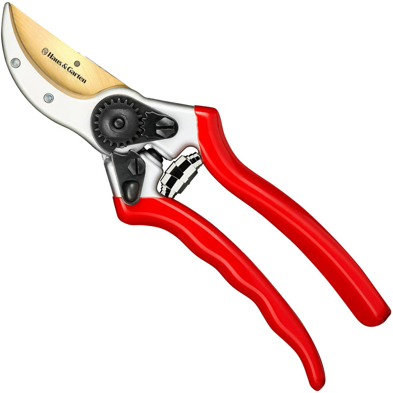 Haus & Garten ClassicPRO 8.5" Professional Premium Titanium Bypass Pruning Shears - Use As Pruners, Garden Shears, Heavy Duty Handheld Pruning Shears For Gardening, Clippers, Pruner Scissor Tool Red