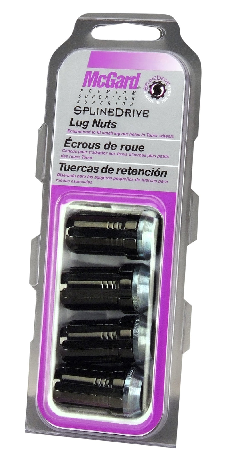 McGard 65340BK SplineDrive Black (1/2" - 20 Thread Size) Cone Seat Lug Nut, (Set of 4)
