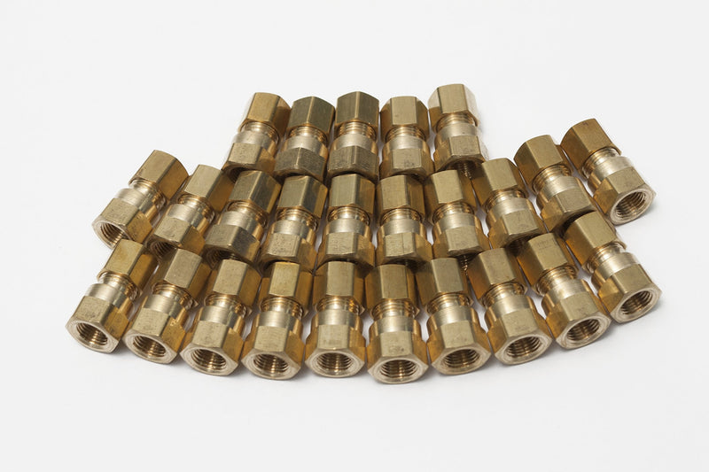 LTWFITTING Brass 1/4 OD x 1/8 Female NPT Compression Connector Fitting(Pack of 25) 1/4" OD x 1/8" Female NPT