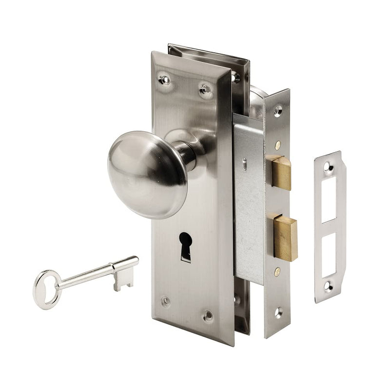 Prime-Line E 2330 Mortise Keyed Lock Set with Satin Nickel Knob – Perfect for Replacing Broken Antique Lock Sets and More, Fits 1-3/8 In.-1-3/4 In. Interior Doors, Satin Nickel (Single Pack) - NewNest Australia