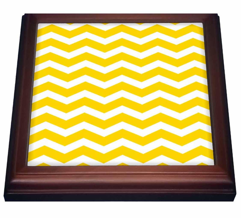 3dRose Yellow & White Chevron Zig Zag Pattern Modern Contemporary Zigzag Stripes Trendy Zig Zags Trivet with Ceramic Tile, 8 by 8", Brown