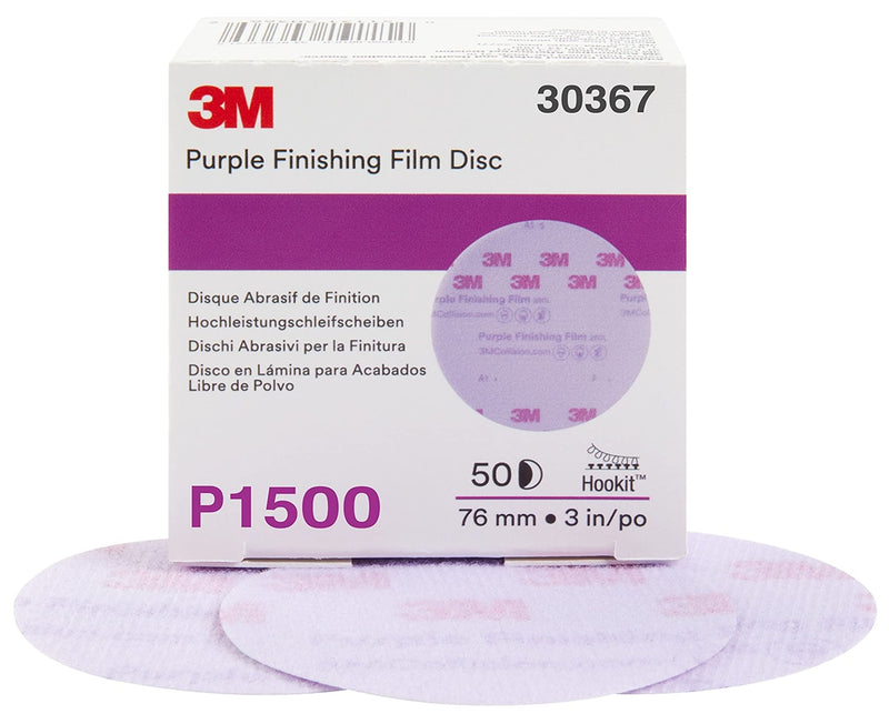 3M 30367 Hookit Purple 3" P1500 Grit Finishing Film Disc