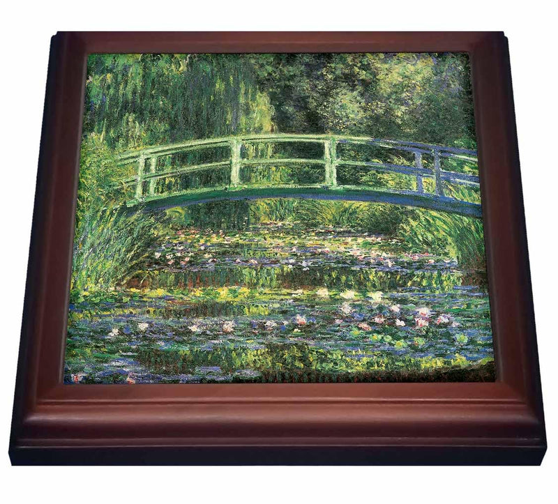 3dRose Water Lilies and Japanese Bridge by Claude Monet 1899 Trivet with Ceramic Tile, 8 by 8", Brown