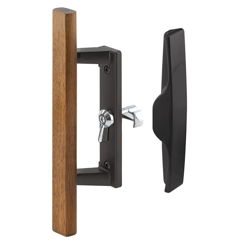Prime-Line C 1259 Sliding Glass Door Handle Set, 3-15/16 In., Diecast and Wood, Black (Single Pack) 3-15/16 in.
