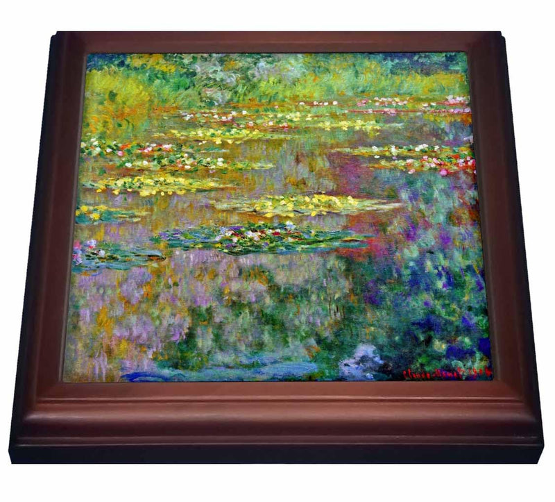 3dRose Water Lilies by Impressionist Artist Claude Monet-Water Lilies on Lake Famous Nature Impressionism Trivet with Ceramic Tile, 8 by 8", Brown