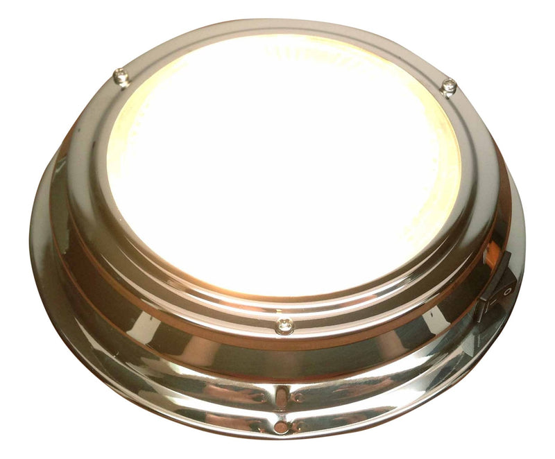 Pactrade Marine Boat 5" Lens Interior Ceiling Accent Dome Light 12V Stainless Steel with Toggle Switch Non-LED Warm White for Boat RV Room Cabin Surface Mount