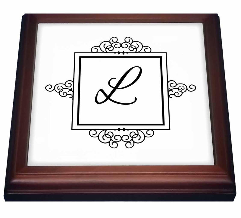 3dRose Initial Letter L Personal Monogrammed Fancy Typography Elegant Stylish Personalized Trivet with Ceramic Tile, 8 by 8", Brown