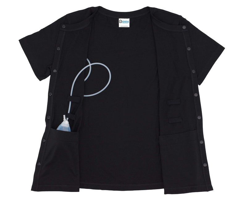 RENOVA MEDICAL WEAR Mastectomy Recovery Shirt with Drain Pockets X-Large Black