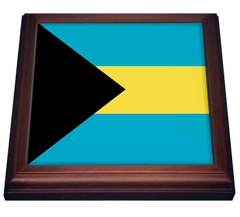 3dRose Flag of the Bahamas islands Bahamian blue yellow gold stripes black triangle country world souvenir Trivet with Ceramic Tile, 8" x 8", Brown