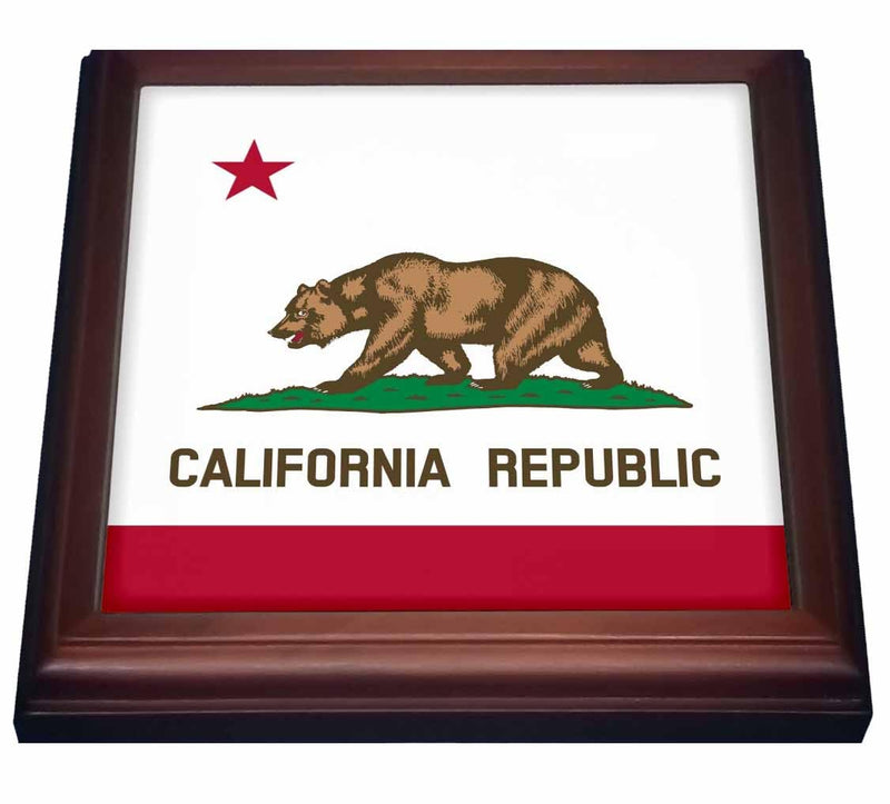 3dRose Flag of California Republic Us American State United States of America The Bear Flag White Red Trivet with Ceramic Tile, 8 by 8", Brown