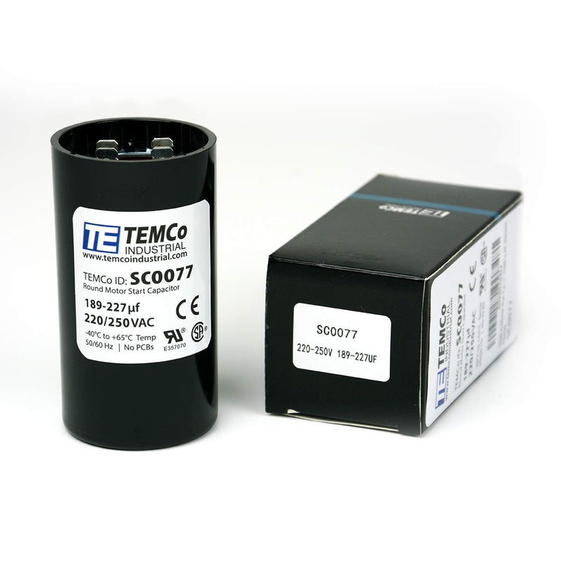 TEMCo 189-227 uf/MFD 220-250 VAC volts Round Start Capacitor 50/60 Hz AC Electric - Lot -1 189-227 uf (1 Pack)