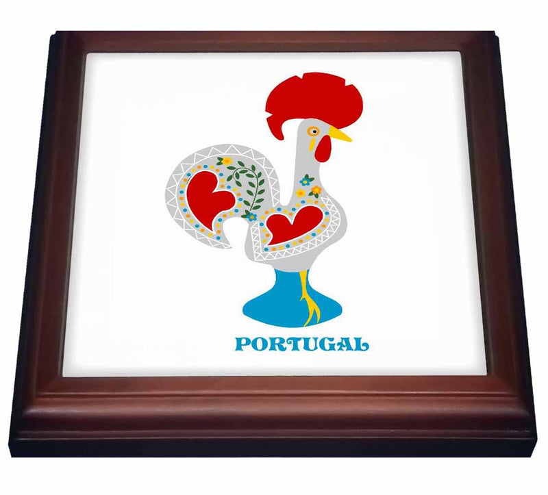3dRose The White Portuguese Rooster or Galo De Barcelos Trivet with Ceramic Tile, 8" by 8", Brown