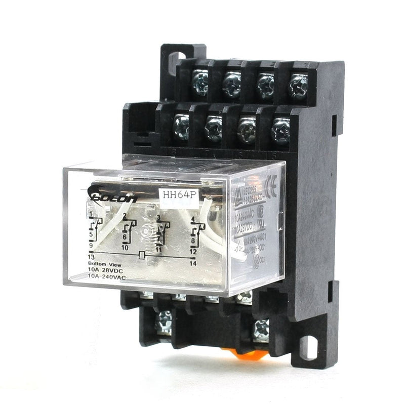 uxcell 35mm DIN Rail DC 12V Coil 4PDT 14P LY4NJ General Purpose Power Relay with Base, Black