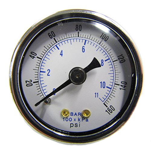 PIC Gauges 102D-158F Center Back Mount Dry Pressure Gauge w/ Black Steel Case, Brass Internals, Chrome Bezel, Plastic Lens, 1.5" Dial, 0/160 psi Range, 1/8" Male NPT 0 - 160 PSI