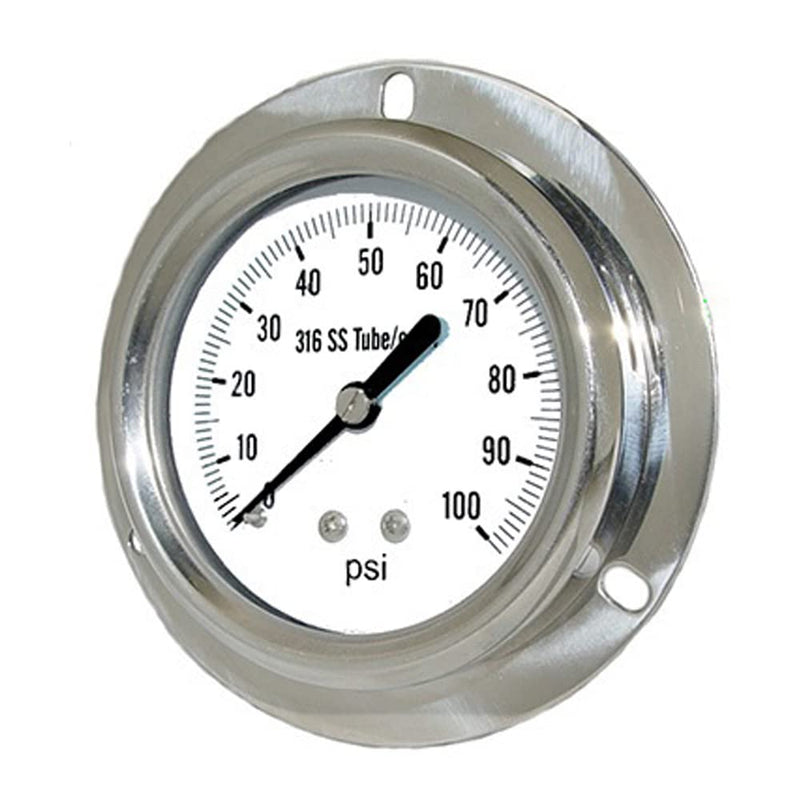 PIC Gauges 314D-254F Front Flanged Panel Mount Dry Pressure Gauge w/ SS Case/Internals/Removable Bezel, Glass Lens, 2.5" Dial, 0/160 psi Range, 1/4" Male NPT 0 - 160 PSI
