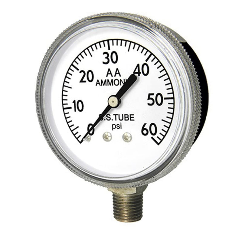 PIC Gauges 401A-404D Bottom Mount Dry Ammonia Gauge for Agriculture w/ Black Steel Case, 316 SS Internals, Plastic Lens, 4" Dial, 0/60 psi Range, 1/4" Male NPT 0 - 60 PSI