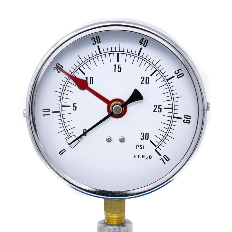 PIC Gauges ALTITUDE-454L-C Bottom Mount Dry Non-Fillable Altitude Gauge w/ Black Steel Case, Brass Internals, Plastic Lens, 4.5" Dial, 0/30 psi & 0/70 ftH2O Range, 1/4" Male NPT 0 - 30 PSI