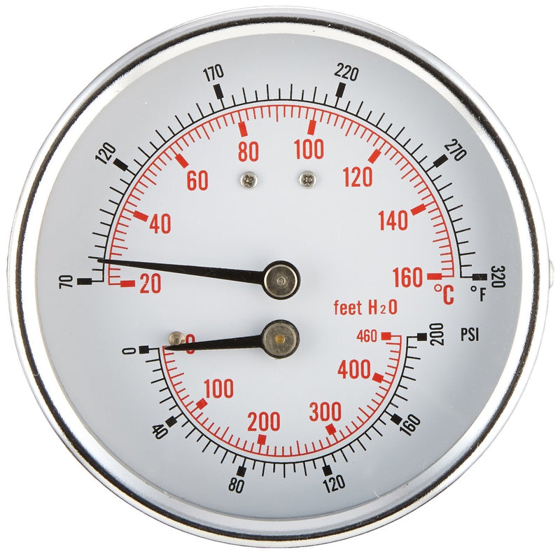 PIC Gauges TRI-HD-302R-G Center Back Mount Industrial Heavy Duty Round Dial Tridicator w/ SS Case, Plastic Lens, 3" Dial, 1/2" Male NPT, 0/200 psi Range, 80/320° F Temperature Range 0 - 200 PSI