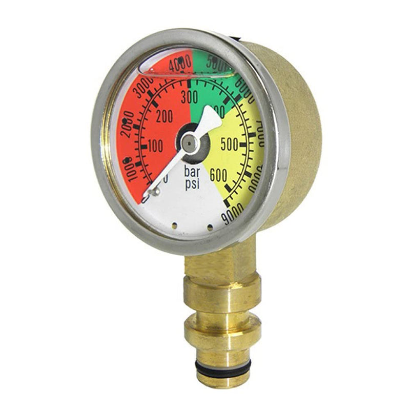 PIC Gauges 509L Silicone Filled Longwall Mining Pressure Gauge w/ 3 Color Zones & Snubber, Forged Brass Case, Brass Internals, 2" Dial, 0-9000 psi/0-600 BAR Range