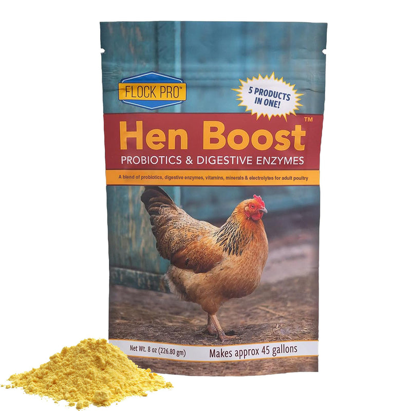 Flock PRO Hen Boost - Digestive Supplement for Hens | Chicken Vitamins and Supplements | Probiotics, Digestive Enzymes, Electrolytes for Adult Poultry-8 OZ 1 Count (Pack of 1) - PawsPlanet Australia