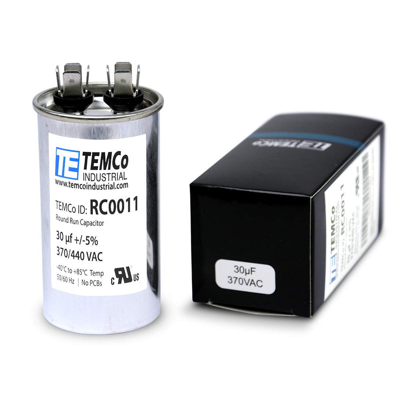 TEMCo 30 uf/MFD 370 VAC Volts Round Run Capacitor 50/60 Hz AC Electric - Lot -1 (Optional uf/MFD, Voltage and Lot Quantities Available) 30 uf (1 Pack)