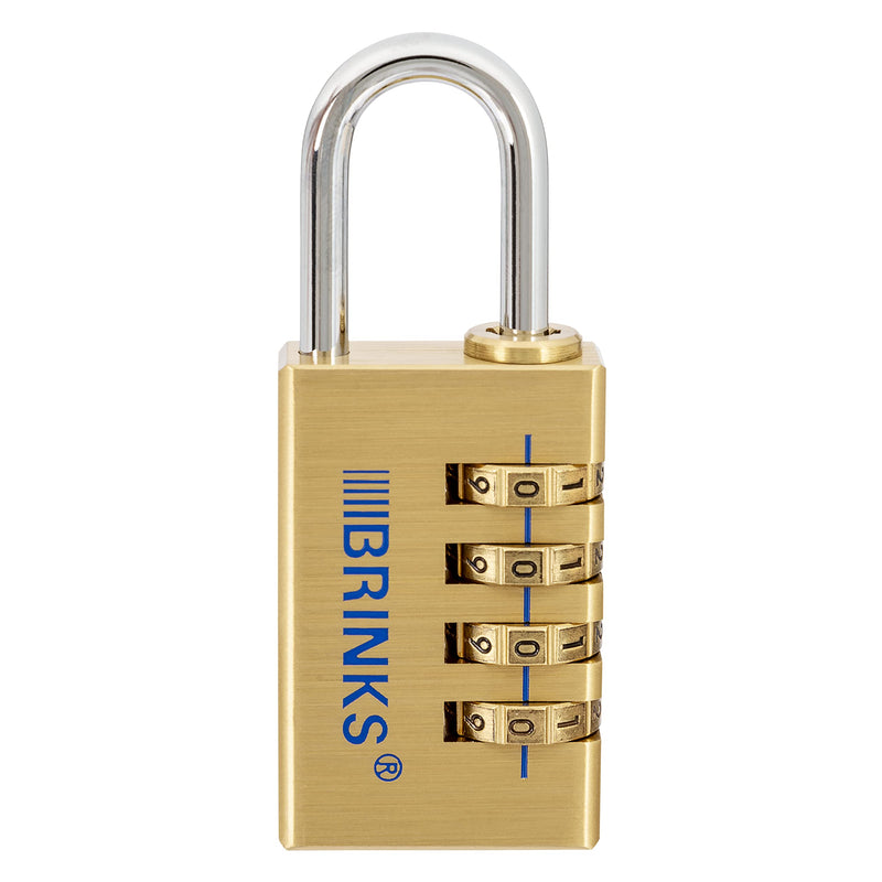 BRINKS - 30mm Solid Brass 4-Dial Resettable Padlock - Chrome Plated With Hardened Steel Shackle 1 Count (Pack of 1)