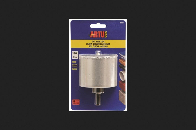 Artu - Tungsten Carbide Grit 3-1/4In Hole Saw w/Arbor &Pilot