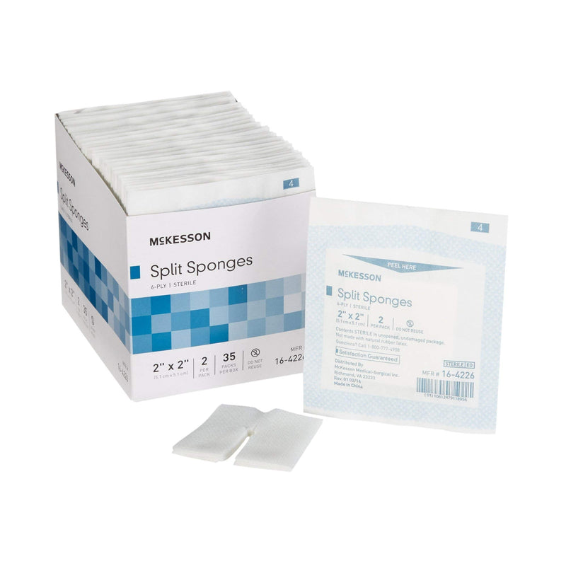 McKesson Split Sponges, Sterile, 100% Cotton, I.V. Drain Split Dressing, 2 in x 2 in, 2 per Pack, 35 Packs, 70 Total - NewNest Australia