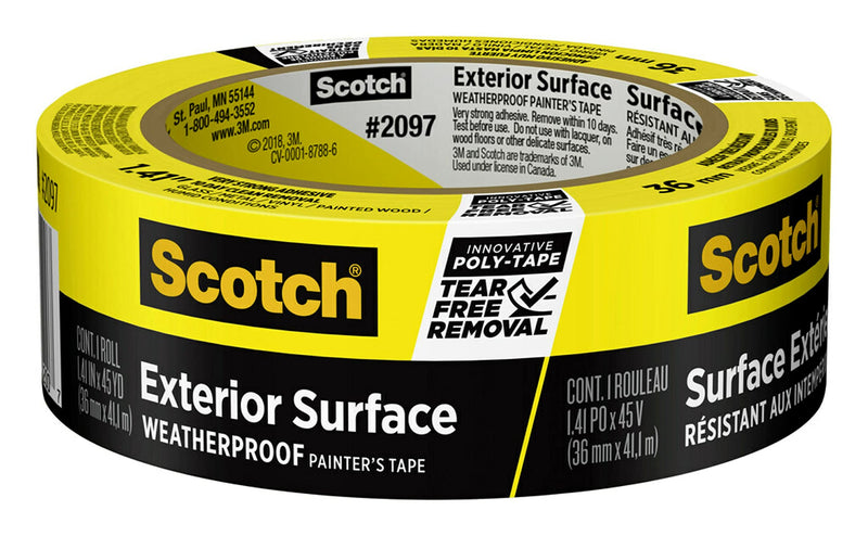 Scotch Exterior Painter's Tape, 1.41 in x 45 yd, Waterproof Masking Tape For Exterior Surfaces, Can Handle Wind, Rain, Humidity & Direct Sunlight, Bonds Aggressively, 1 Roll (2097-36EC-XS) 1.41" Width