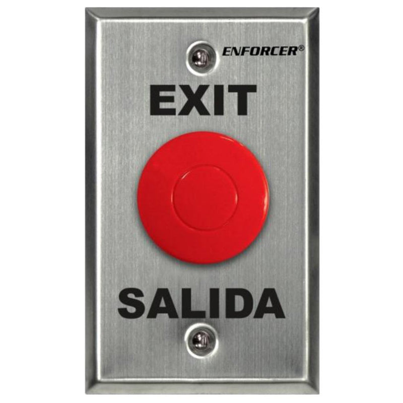 SECO-LARM SD-7201RCPE1Q ENFORCER Request-to-Exit Plate with Red Mushroom Cap Push Button, Stainless-steel face-plate, “Exit” and "Salida” silk-screened on plate Pack of 1