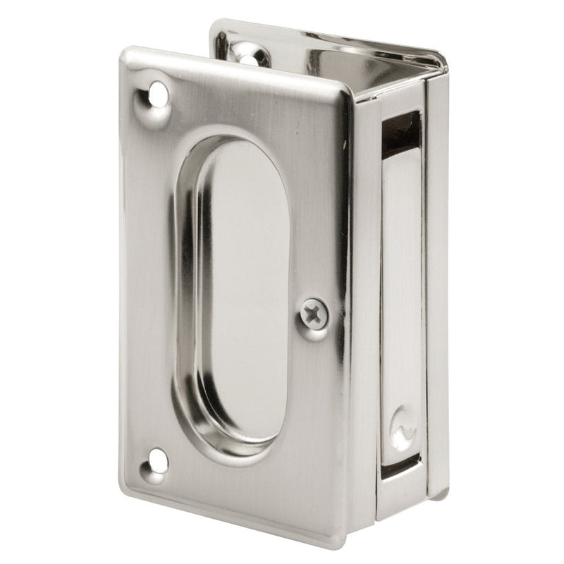 Prime-Line N 7363 Brass Closet Pocket Door Passage Pull, 3-3/4” x 2-1/2” Pull for 1-3/8” x 1-3/4” Thick Doors, Satin Nickel (Single Pack)