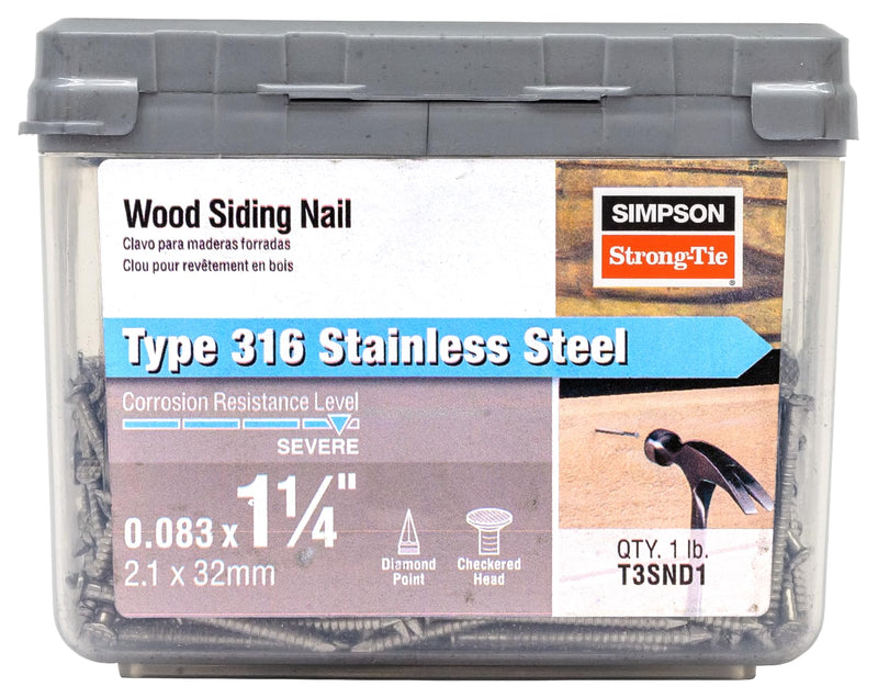Simpson Strong-Tie T3SND1 Wood Siding Nail — 1-1/4 in. x .083 in. Type 316 Stainless Steel (1 lb.)