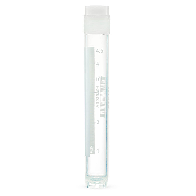 Globe Scientific CryoClear 3015-50 Polypropylene Barcoded Cryogenic Vial, 5mL Capacity, Sterile, External Threads, Attached Screwcap with Molded O-Ring, Round Bottom, Self-Standing (Case of 50)