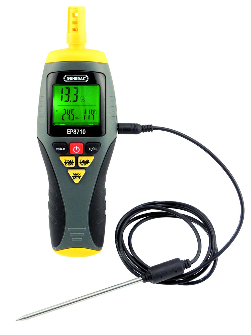 General Tools EP8710 Calibratable Multi-Function Digital Psychrometer, Wet Bulb Capable with Probe, Grey Multi-Function Wet Bulb Capable with Probe